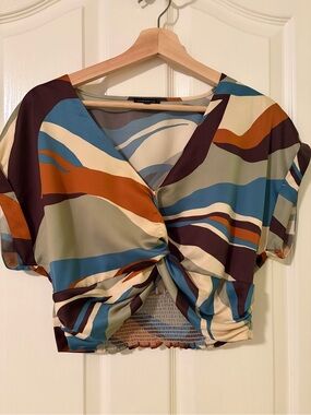 Dynamite Multi-Color Wave Twist-Front Crop Top